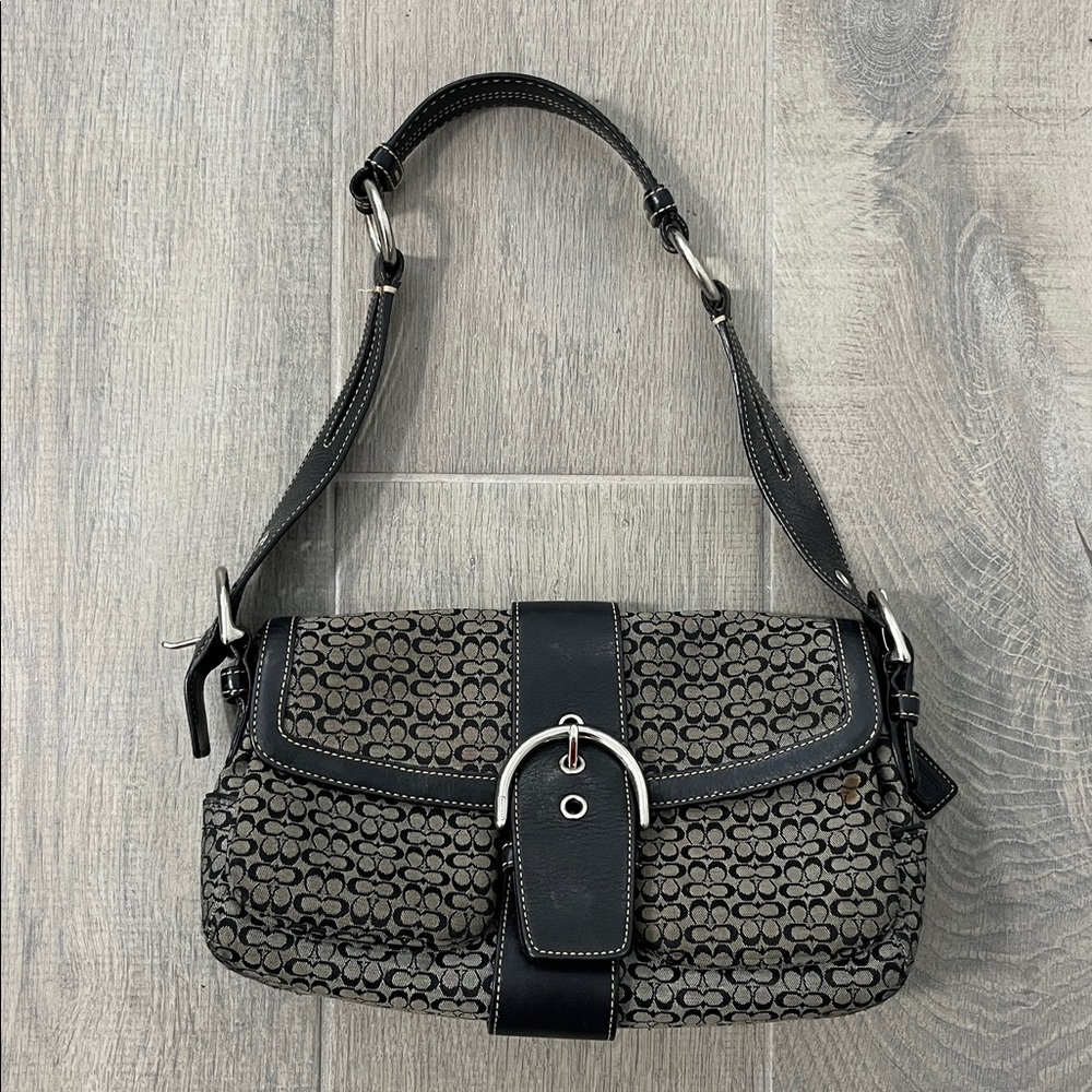Vintage COACH 1463 SOHO Shoulder Bag Hand Bag Canvas Leather Signature Black